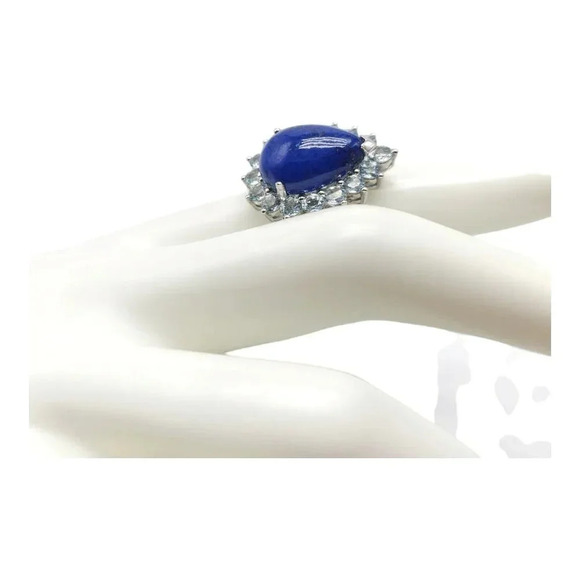 EA .925 Sterling Silver Blue Lapis Lazuli Topaz Stone Teardrop Statement Ring 6 - Picture 2 of 5